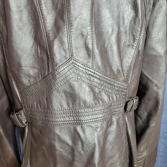 A.N.A. a.n.a Brown Leather Genuine Lambskin Jacket Faux Fur Collar Womens L Moto - Picture 8 of 13